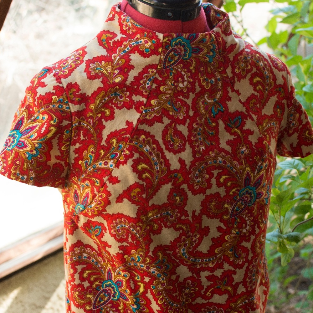 Vintage 70's Red Paisley Shift Dress